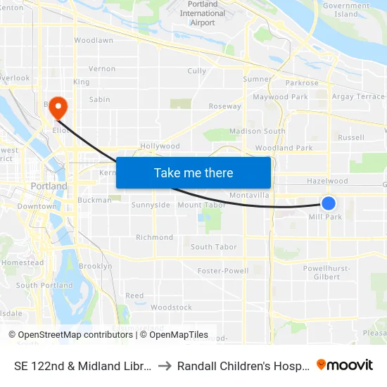 SE 122nd & Midland Library to Randall Children's Hospital map