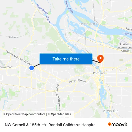 NW Cornell & 185th to Randall Children's Hospital map