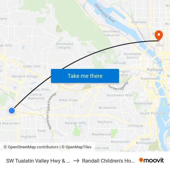 SW Tualatin Valley Hwy & 153rd to Randall Children's Hospital map