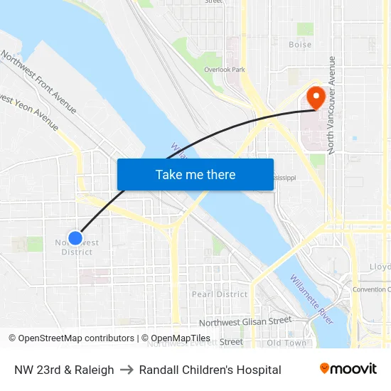 NW 23rd & Raleigh to Randall Children's Hospital map