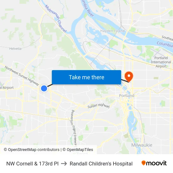 NW Cornell & 173rd Pl to Randall Children's Hospital map