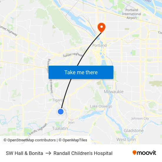 SW Hall & Bonita to Randall Children's Hospital map