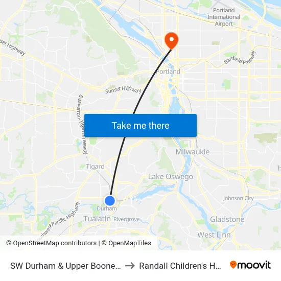 SW Durham & Upper Boones Ferry to Randall Children's Hospital map