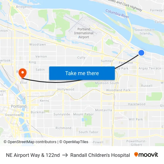 NE Airport Way & 122nd to Randall Children's Hospital map