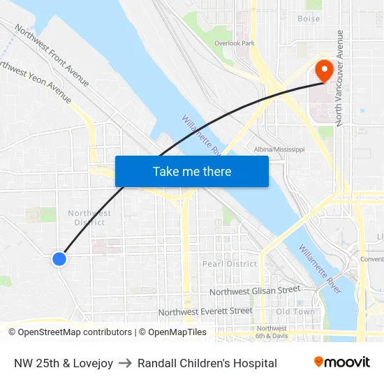 NW 25th & Lovejoy to Randall Children's Hospital map