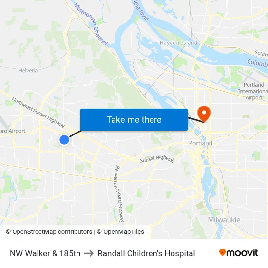 NW Walker & 185th to Randall Children's Hospital map
