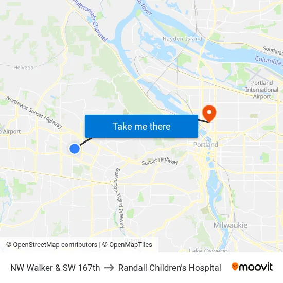 NW Walker & SW 167th to Randall Children's Hospital map
