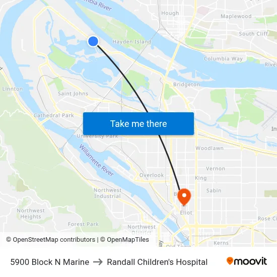 5900 Block N Marine to Randall Children's Hospital map