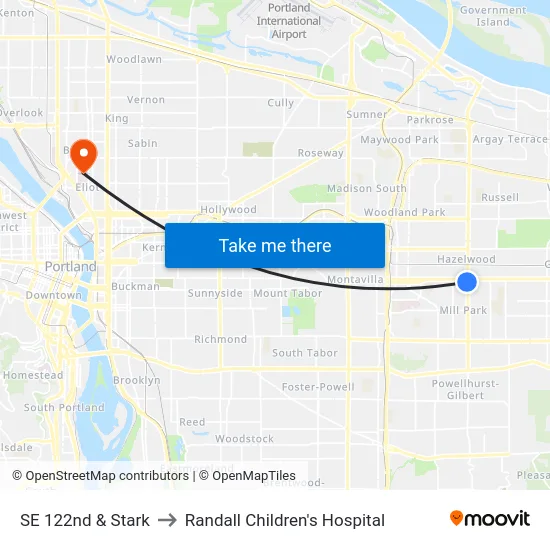 SE 122nd & Stark to Randall Children's Hospital map