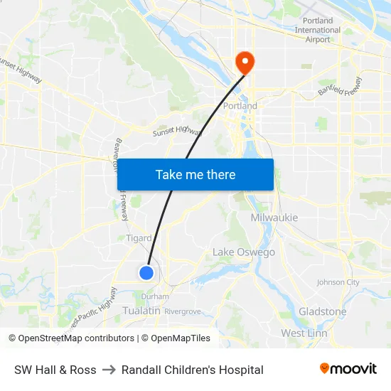 SW Hall & Ross to Randall Children's Hospital map