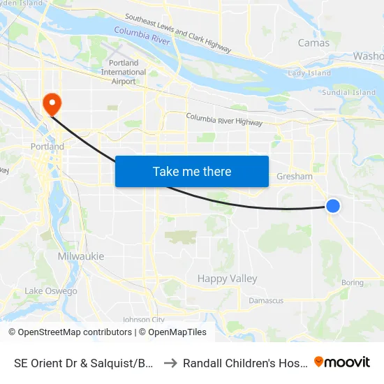 SE Orient Dr & Salquist/Barnes to Randall Children's Hospital map