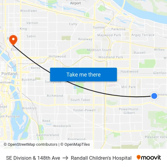 SE Division & 148th Ave to Randall Children's Hospital map