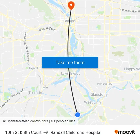 10th St & 8th Court to Randall Children's Hospital map