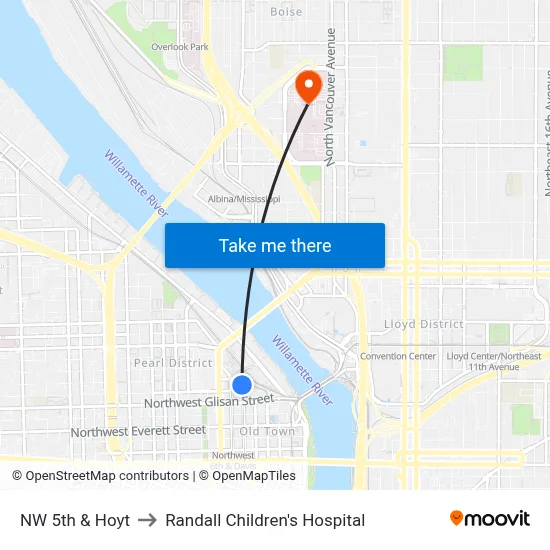 NW 5th & Hoyt to Randall Children's Hospital map