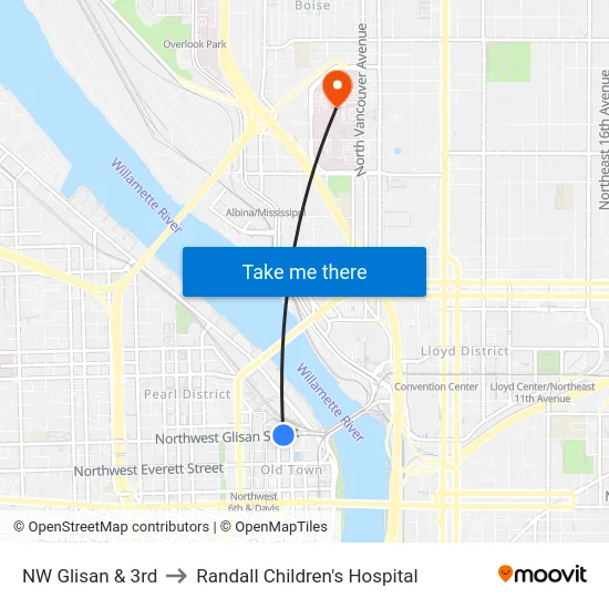 NW Glisan & 3rd to Randall Children's Hospital map