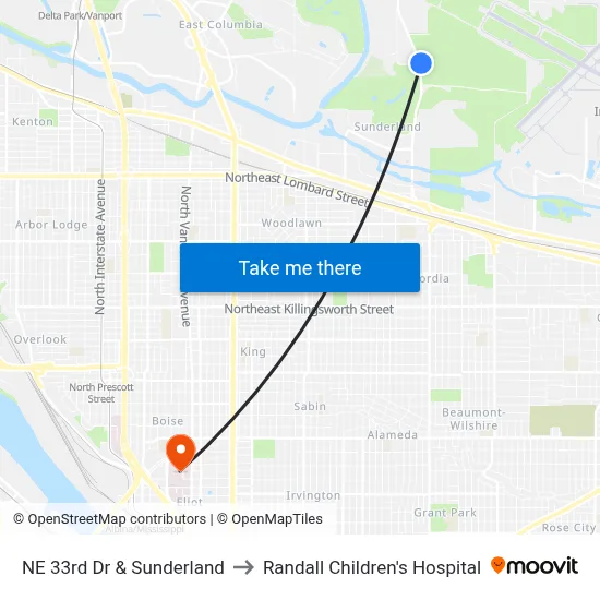 NE 33rd Dr & Sunderland to Randall Children's Hospital map