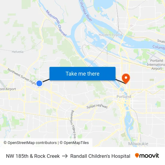 NW 185th & Rock Creek to Randall Children's Hospital map