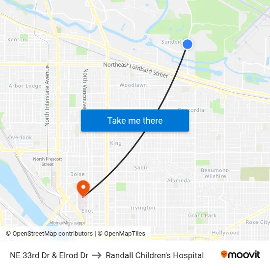 NE 33rd Dr & Elrod Dr to Randall Children's Hospital map