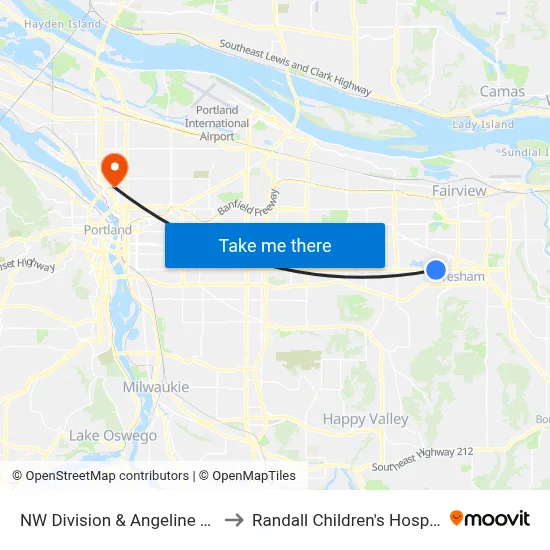 NW Division & Angeline Ave to Randall Children's Hospital map