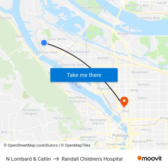 N Lombard & Catlin to Randall Children's Hospital map