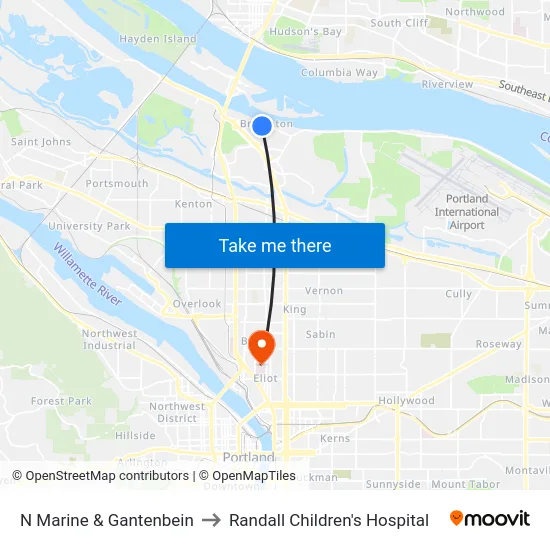 N Marine & Gantenbein to Randall Children's Hospital map