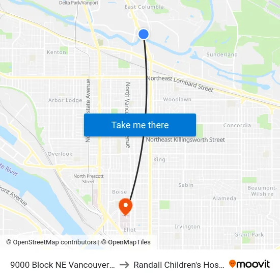 9000 Block NE Vancouver Way to Randall Children's Hospital map