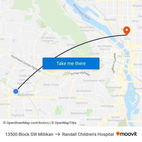 13500 Block SW Millikan to Randall Children's Hospital map