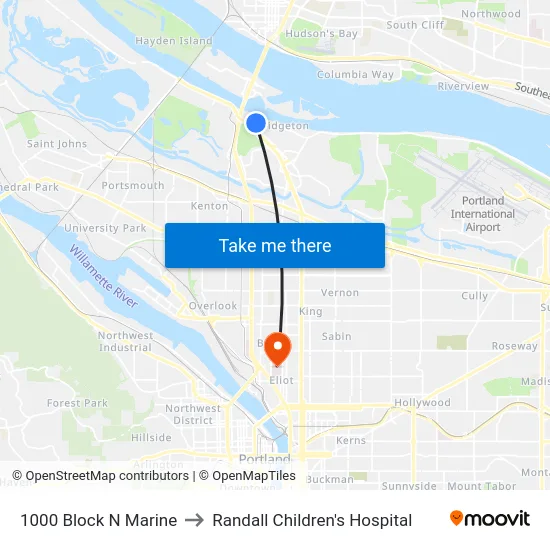 1000 Block N Marine to Randall Children's Hospital map
