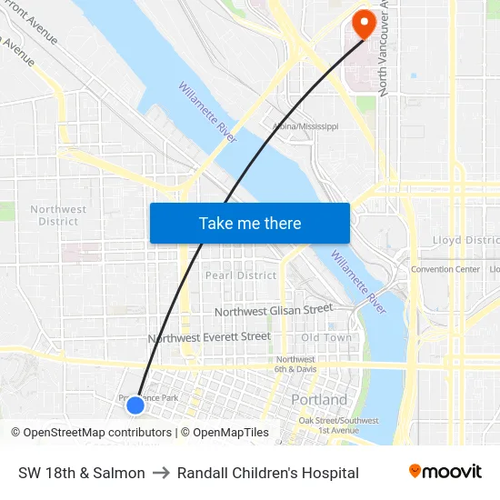 SW 18th & Salmon to Randall Children's Hospital map