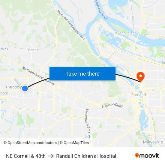 NE Cornell & 48th to Randall Children's Hospital map