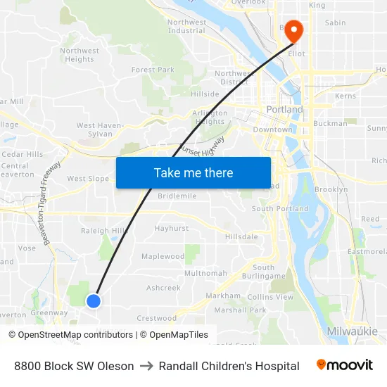 8800 Block SW Oleson to Randall Children's Hospital map