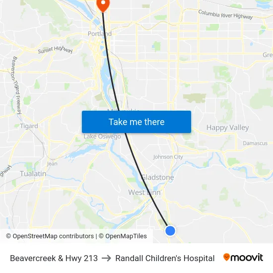Beavercreek & Hwy 213 to Randall Children's Hospital map