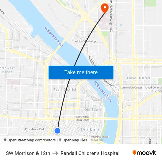 SW Morrison & 12th to Randall Children's Hospital map