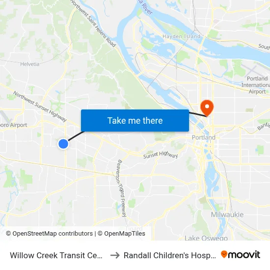 Willow Creek Transit Center to Randall Children's Hospital map