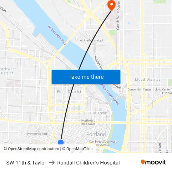 SW 11th & Taylor to Randall Children's Hospital map