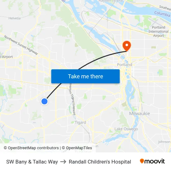 SW Bany & Tallac Way to Randall Children's Hospital map