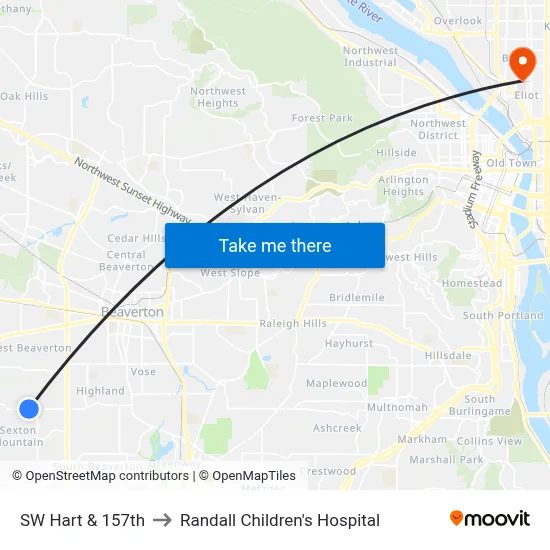 SW Hart & 157th to Randall Children's Hospital map