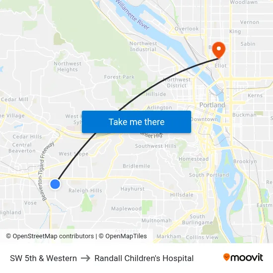 SW 5th & Western to Randall Children's Hospital map