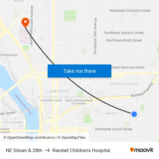 NE Glisan & 28th to Randall Children's Hospital map