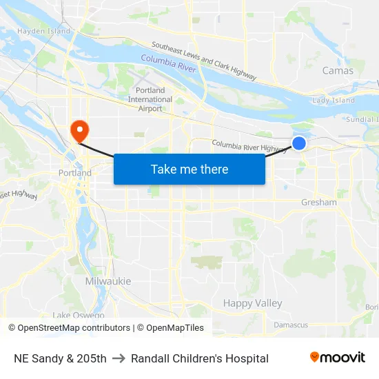 NE Sandy & 205th to Randall Children's Hospital map