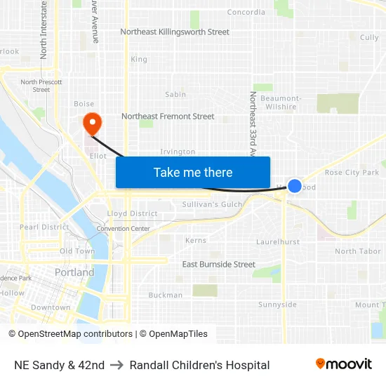 NE Sandy & 42nd to Randall Children's Hospital map