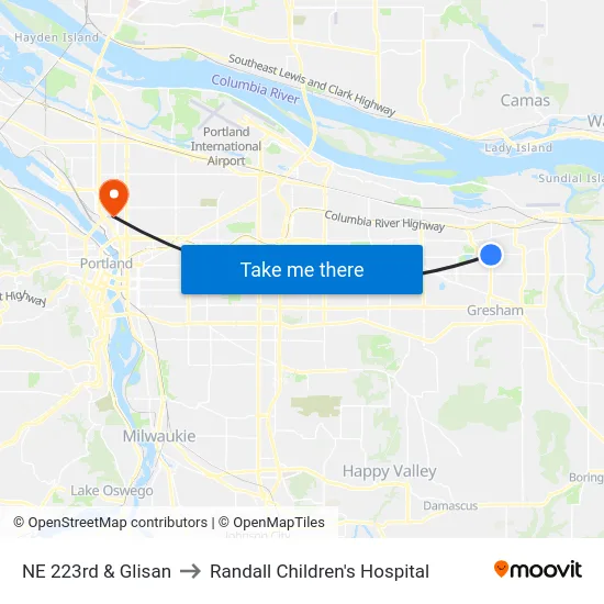 NE 223rd & Glisan to Randall Children's Hospital map