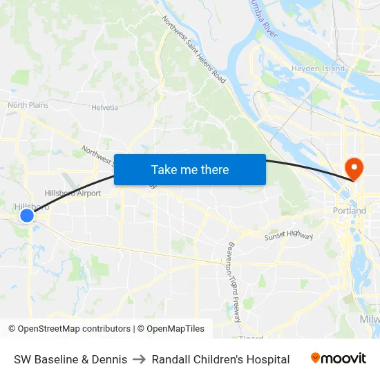 SW Baseline & Dennis to Randall Children's Hospital map