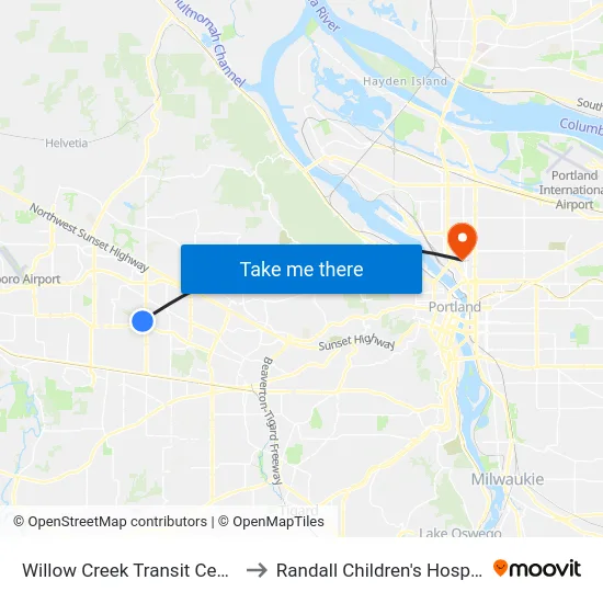 Willow Creek Transit Center to Randall Children's Hospital map