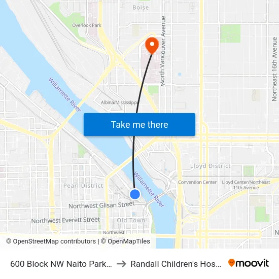 600 Block NW Naito Parkway to Randall Children's Hospital map