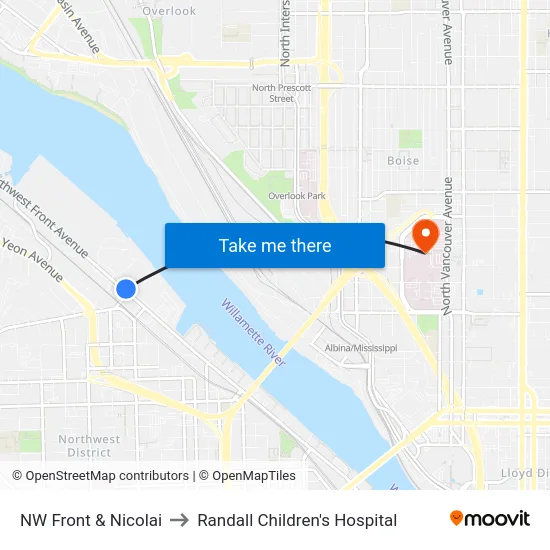 NW Front & Nicolai to Randall Children's Hospital map