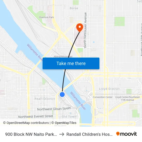 900 Block NW Naito Parkway to Randall Children's Hospital map