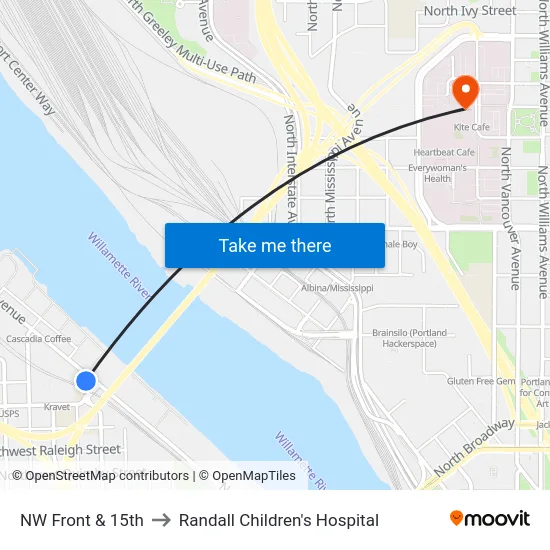 NW Front & 15th to Randall Children's Hospital map