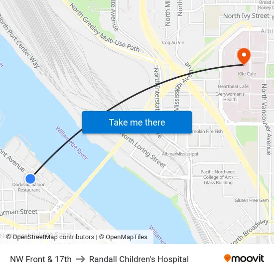 NW Front & 17th to Randall Children's Hospital map