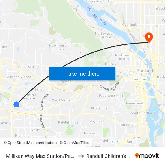 Millikan Way Max Station/Park And Ride to Randall Children's Hospital map